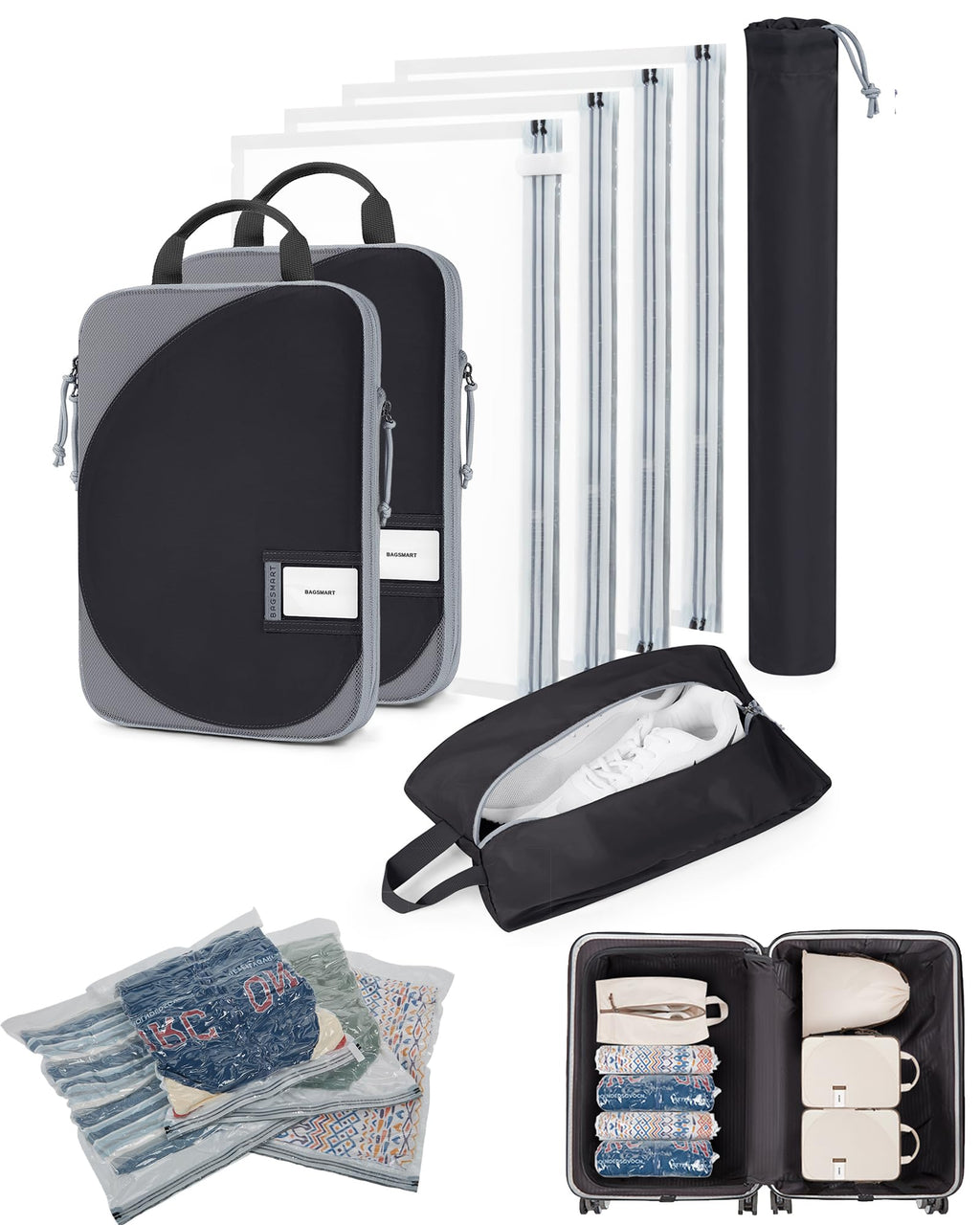 8-Piece Compression Packing Cubes — Black