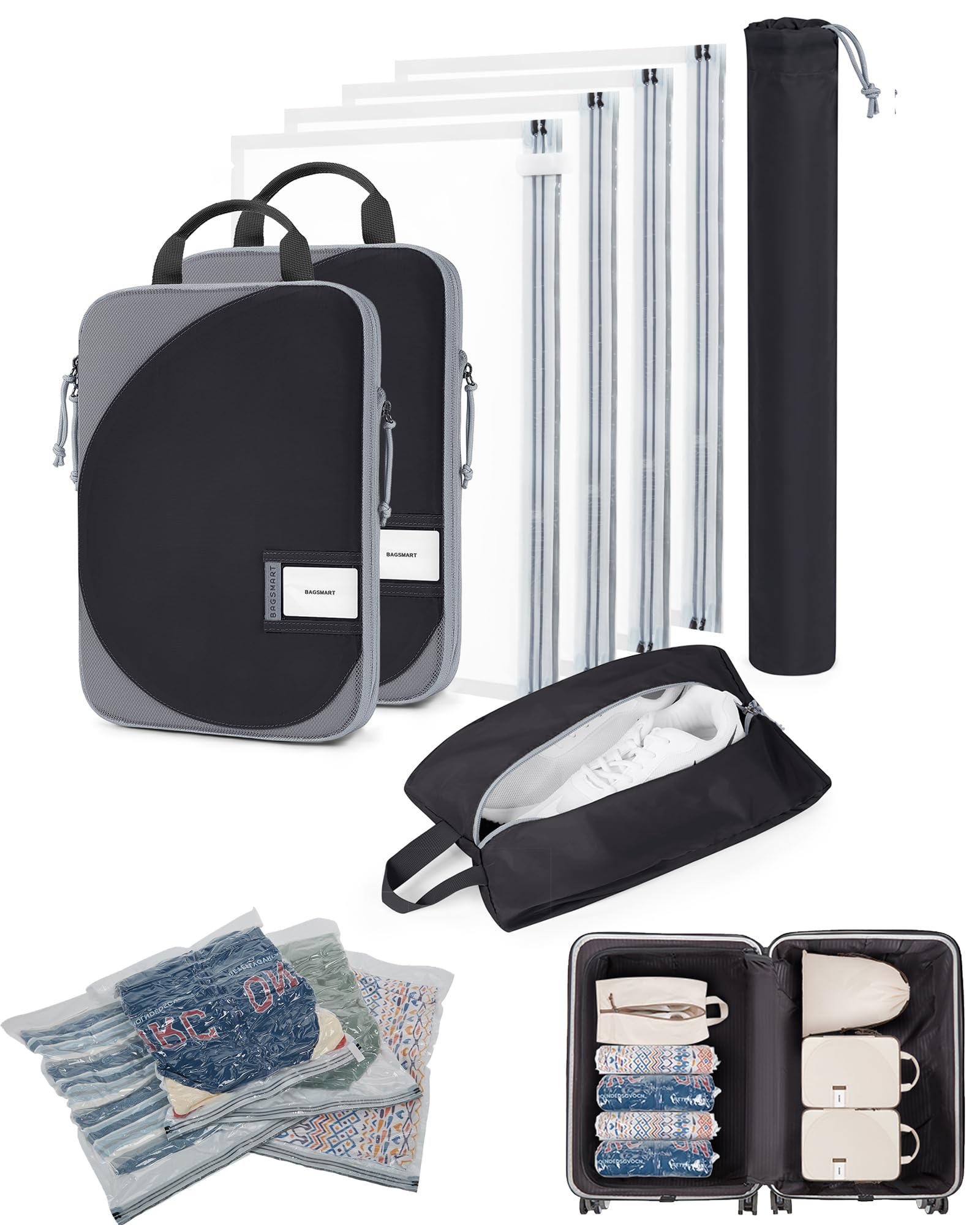 8-Piece Compression Packing Cubes — Black